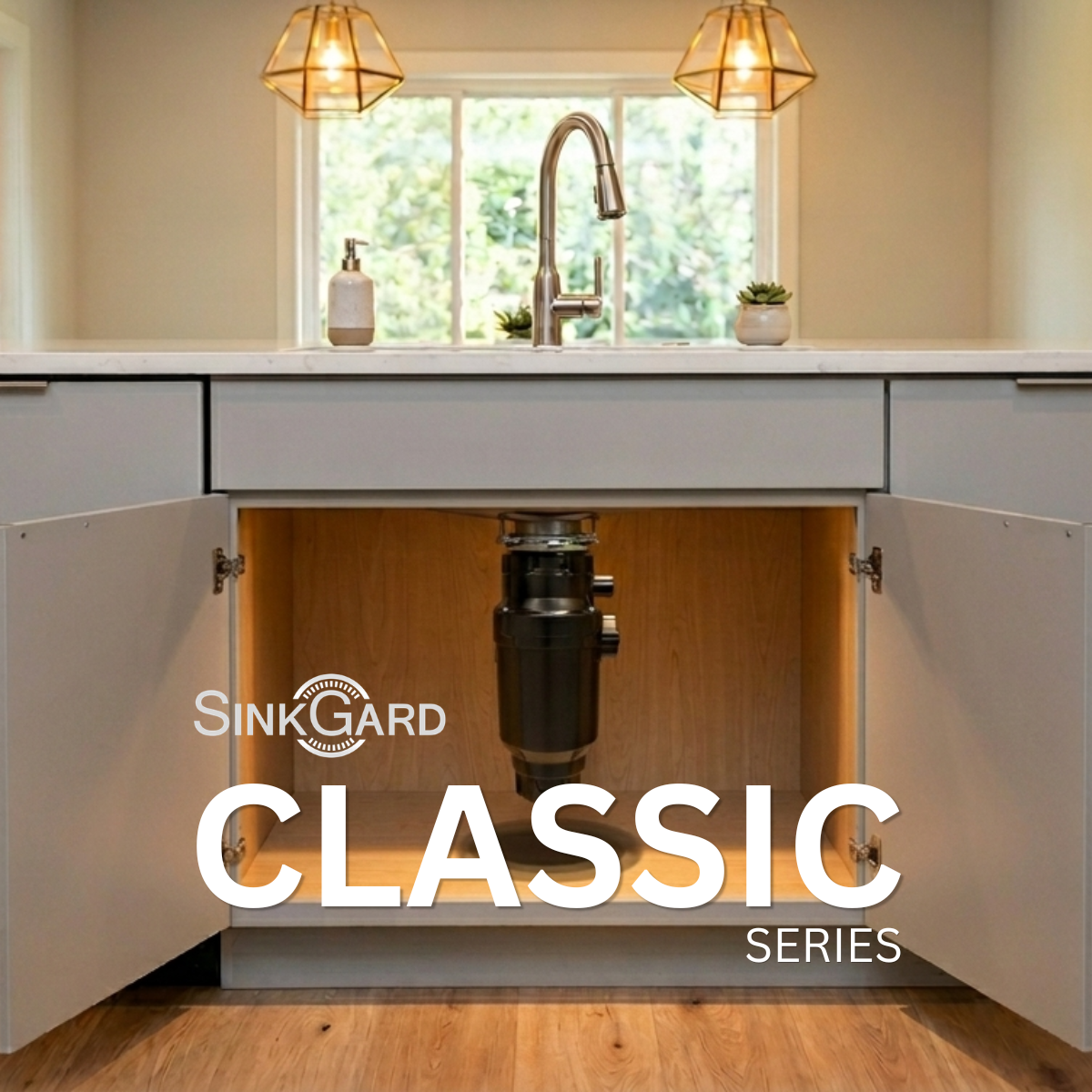 SinkGard Classic terpasang di bawah sink dapur compact